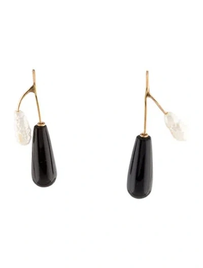 Pre-owned Earrings 14k Pearl & Onyx Drop  In Multi