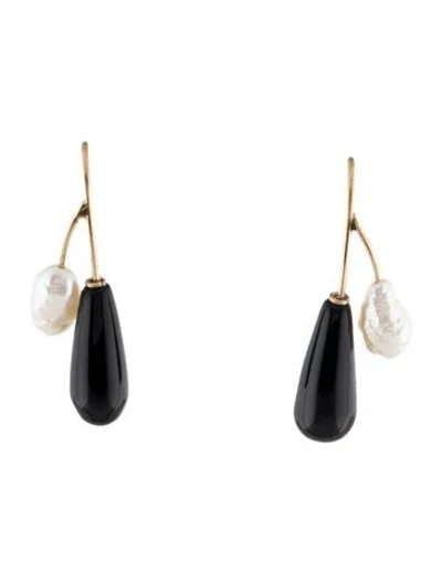 Pre-owned Earrings 14k Pearl & Onyx Drop  In Multi