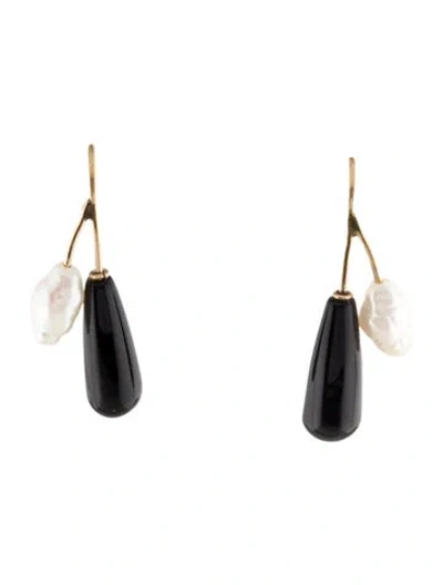 Pre-owned Earrings 14k Pearl & Onyx Drop  In Multi