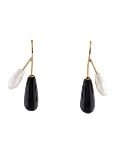 Pre-owned Earrings 14k Pearl & Onyx Drop  In Multi