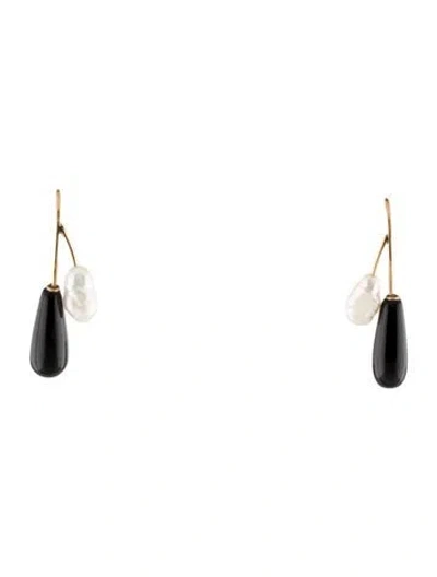 Pre-owned Earrings 14k Pearl & Onyx Drop  In Multi