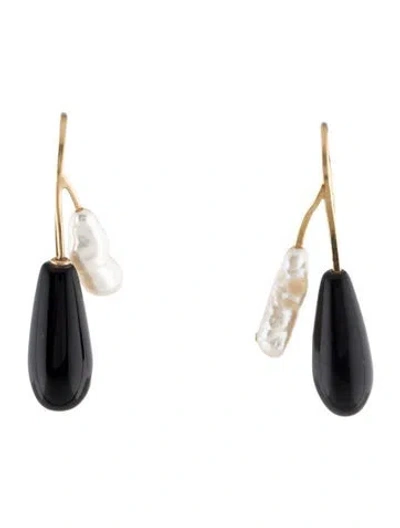 Pre-owned Earrings 14k Pearl & Onyx Drop  In Multi