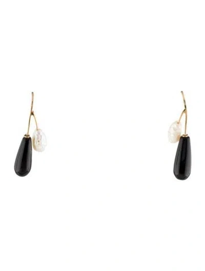 Pre-owned Earrings 14k Pearl & Onyx Drop  In Multi