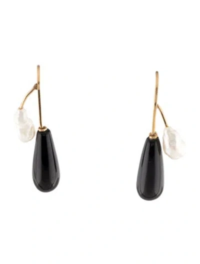 Pre-owned Earrings 14k Pearl & Onyx Drop  In Multi