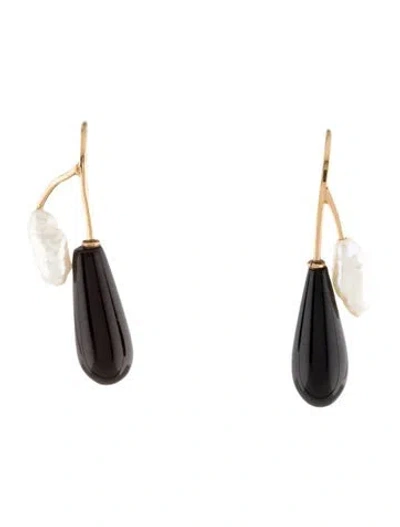 Pre-owned Earrings 14k Pearl & Onyx Drop  In Multi