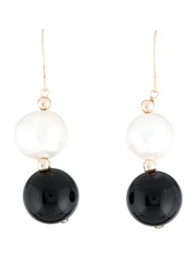 Pre-owned Earrings 14k Pearl & Onyx Drop  In Multi