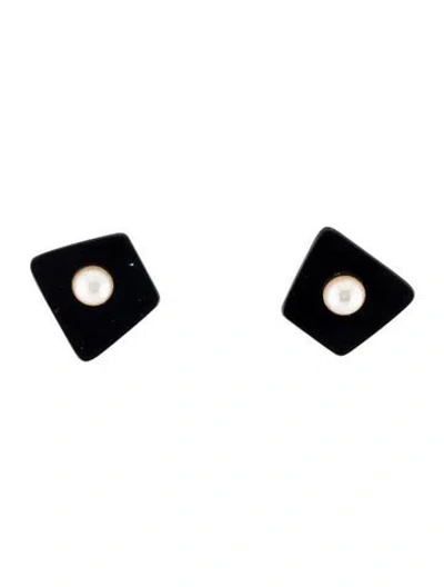 Pre-owned Earrings 14k Pearl & Onyx Stud  In Multi