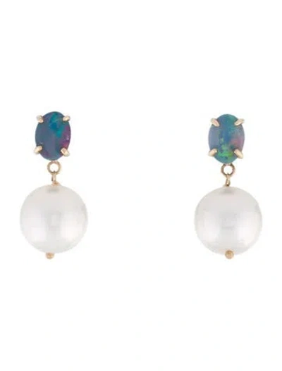 Pre-owned Earrings 14k Pearl & Opal Drop  In Multi