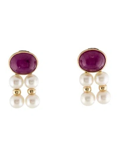 Pre-owned Earrings 14k Pearl & Ruby Drop  In Multi