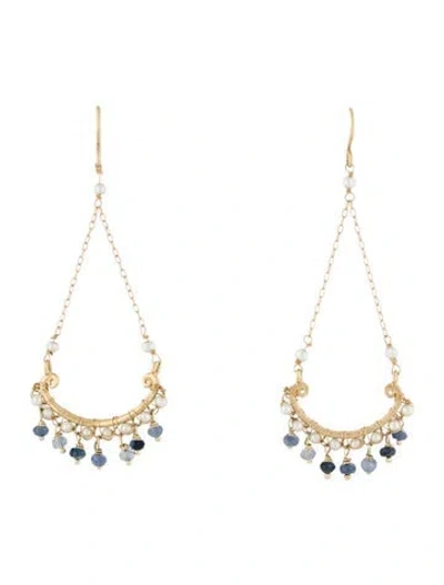 Pre-owned Earrings 14k Pearl & Sapphire Chandelier  In Multi