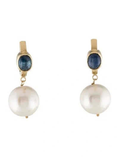 Pre-owned Earrings 14k Pearl & Sapphire Drop  In Multi