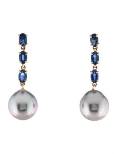 Pre-owned Earrings 14k Pearl & Sapphire Drop  In Multi