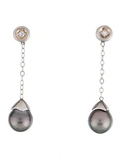 Pre-owned Earrings 14k Pearl & Sapphire Drop  In Multi