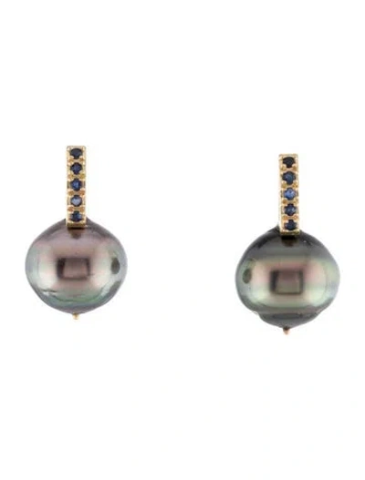 Pre-owned Earrings 14k Pearl & Sapphire Drop  In Multi