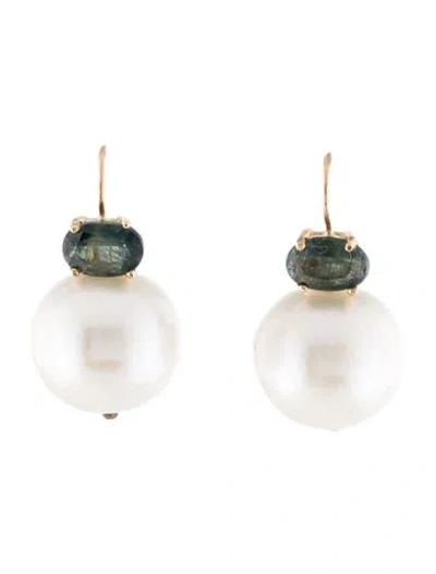 Pre-owned Earrings 14k Pearl & Sapphire Drop  In Multi
