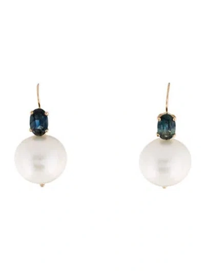 Pre-owned Earrings 14k Pearl & Sapphire Drop  In Multi