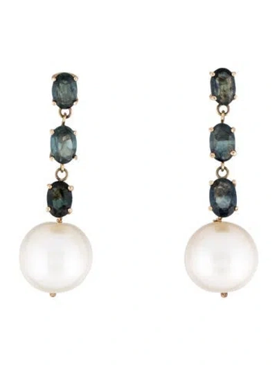 Pre-owned Earrings 14k Pearl & Sapphire Drop  In Multi