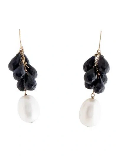 Pre-owned Earrings 14k Pearl & Sapphire Drop  In Multi