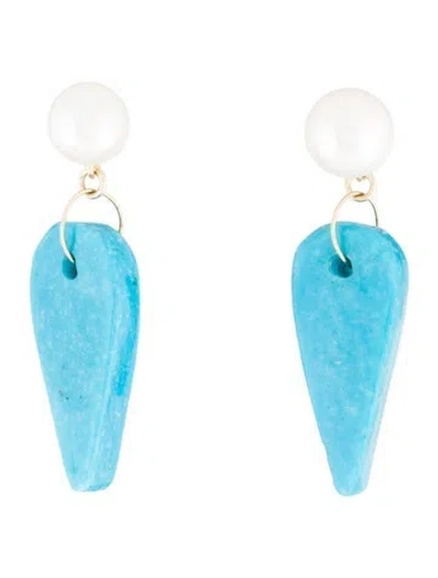 Pre-owned Earrings 14k Pearl & Stone Drop  In Multi