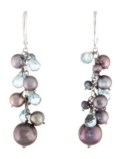 Pre-owned Earrings 14k Pearl & Topaz Drop  In Multi