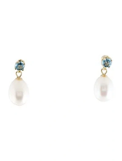 Pre-owned Earrings 14k Pearl & Topaz Drop  In Multi