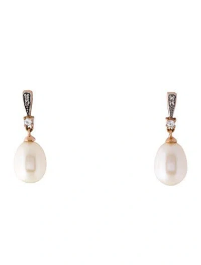 Pre-owned Earrings 14k Pearl & Topaz Drop  In Multi