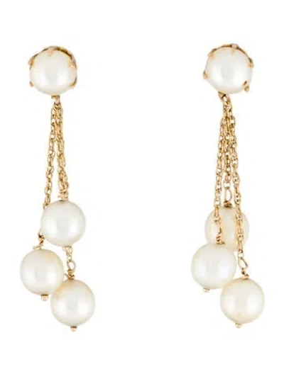 Pre-owned Earrings 14k Pearl Chain Drop  In Multi