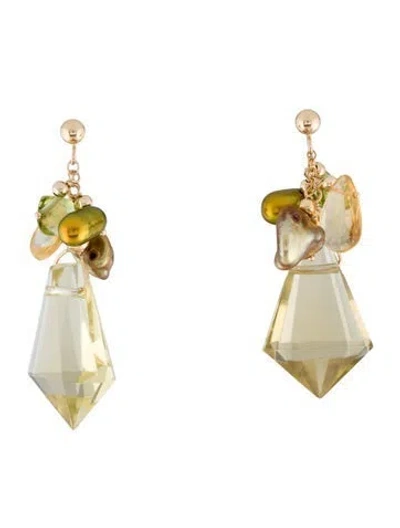 Pre-owned Earrings 14k Pearl, Citrine, Peridot, & Quartz Drop  In Multi