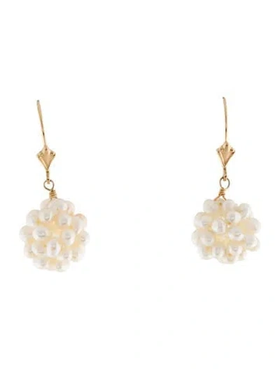 Pre-owned Earrings 14k Pearl Cluster Drop  In Multi