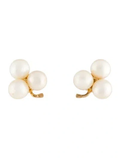 Pre-owned Earrings 14k Pearl Cluster Stud  In Multi