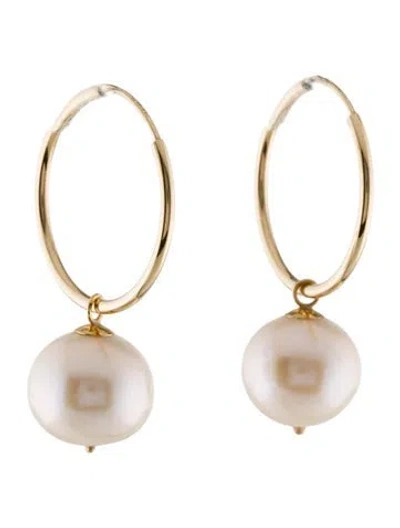 Pre-owned Earrings 14k Pearl Convertible Drop Hoop  In Multi