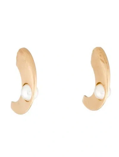 Pre-owned Earrings 14k Pearl Crescent Drop  In Multi