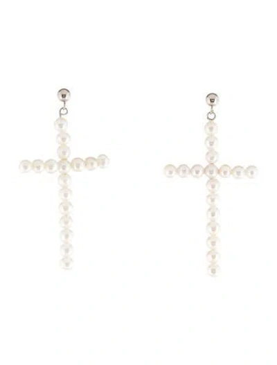 Pre-owned Earrings 14k Pearl Cross Drop  In Multi
