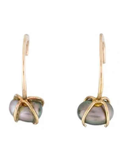 Pre-owned Earrings 14k Pearl Curved Wire Stud  In Multi
