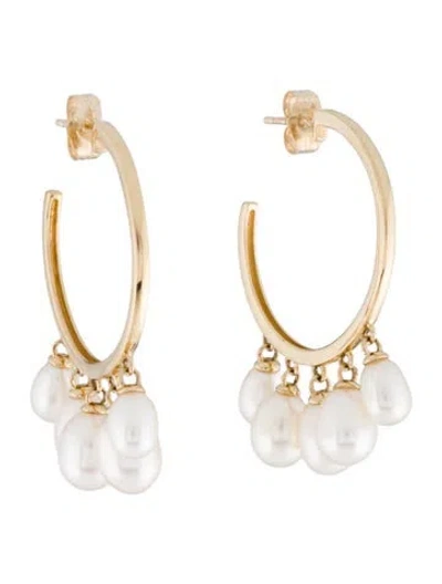 Pre-owned Earrings 14k Pearl Dangle Hoop  In Multi