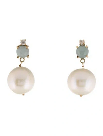 Pre-owned Earrings 14k Pearl, Diamond & Aquamarine Drop  In Multi