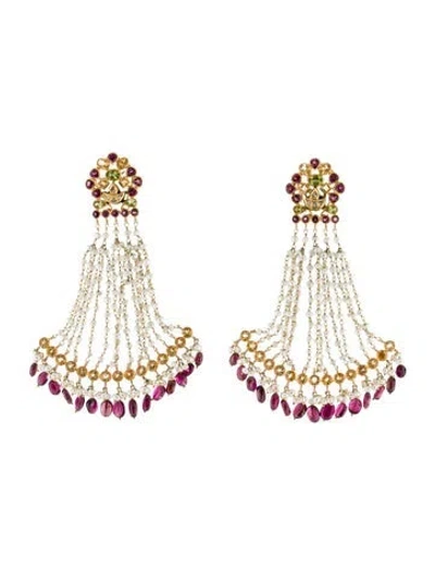 Pre-owned Earrings 14k Pearl, Diamond & Multistone Chandelier