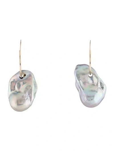 Pre-owned Earrings 14k Pearl Drop Hoop  In Multi