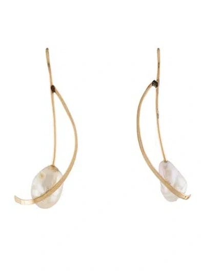 Pre-owned Earrings 14k Pearl Drop Threader  In Multi