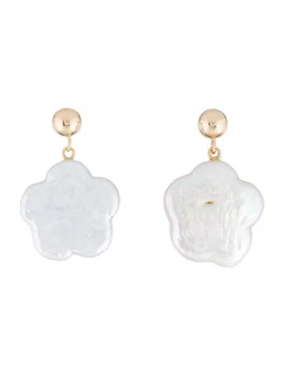 Pre-owned Earrings 14k Pearl Flower Drop  In Multi