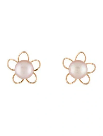 Pre-owned Earrings 14k Pearl Flower Stud  In Multi
