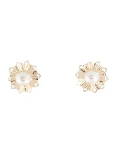 Pre-owned Earrings 14k Pearl Flower Stud  In Multi