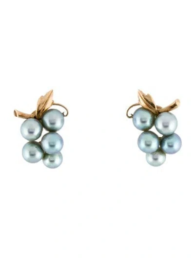Pre-owned Earrings 14k Pearl Grape Vine Clip-on  In Multi