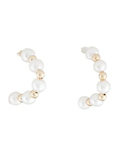 Pre-owned Earrings 14k Pearl Half-hoop  In Multi