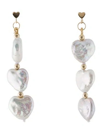 Pre-owned Earrings 14k Pearl Heart Drop  In Multi