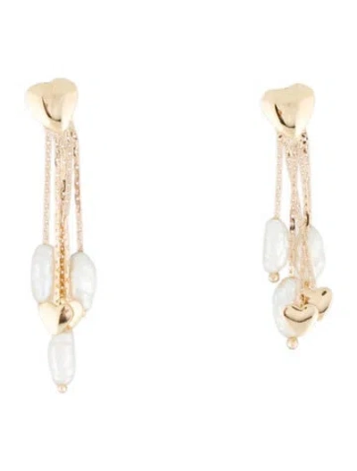 Pre-owned Earrings 14k Pearl Heart Drop  In Multi