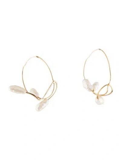 Pre-owned Earrings 14k Pearl Hoop  In Multi