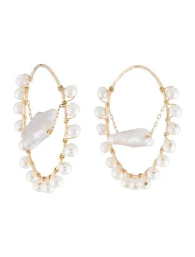 Pre-owned Earrings 14k Pearl Hoop  In Multi