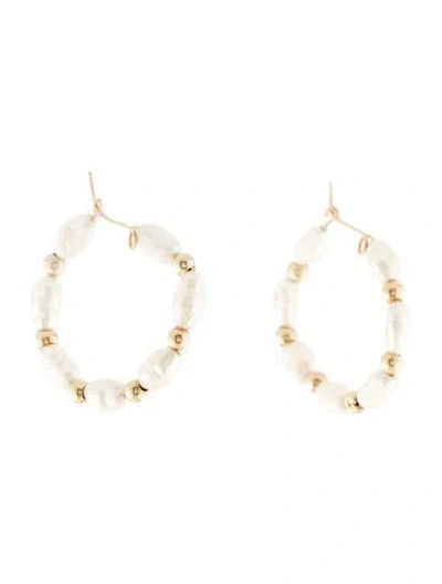 Pre-owned Earrings 14k Pearl Hoop  In Multi