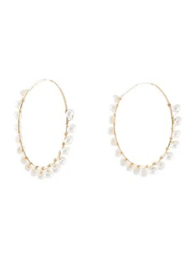 Pre-owned Earrings 14k Pearl Hoop  In Multi